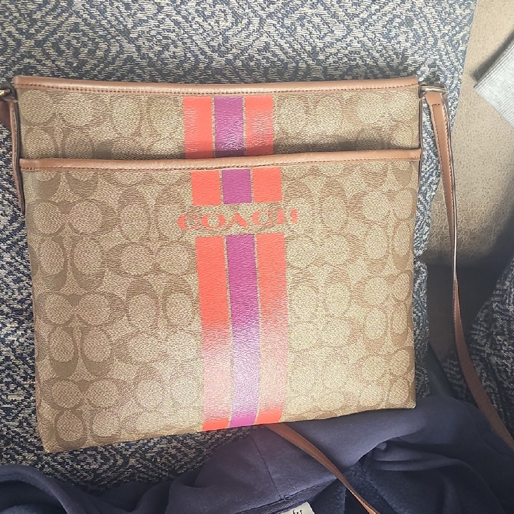 Sold!!!! Coach Tan Bag with Red and Purple Interior - Picture 1 of 11